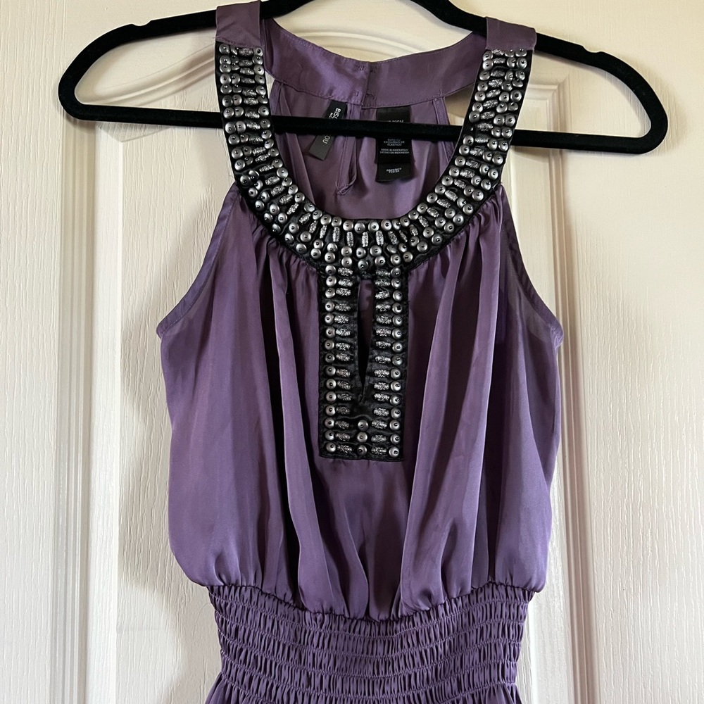 BISOU BISOU PURPLE EMBELLISHED PEPLUM BLOUSE